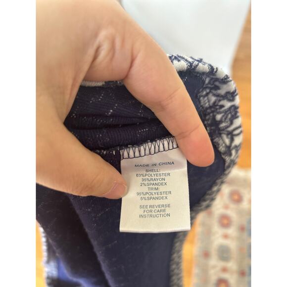 Tyler Boe Kristen Blue & White Chain Link 60s Inspired Roll Neck Shift Dress - Picture 6 of 8